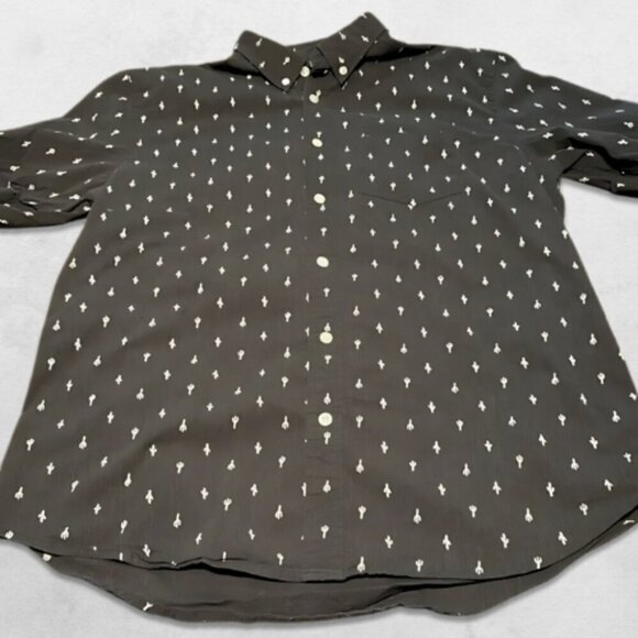 Old Navy Classic Button-Down Shirt Cactus Print Slim Fit Gray Green Men's Large - Picture 1 of 5